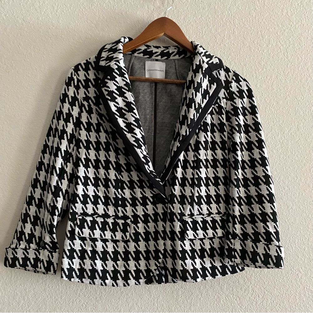 Catherine Malandrino Women Houndstooth Blazer Black White Size M Medium